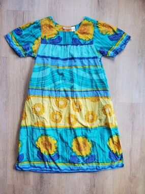 Casual Teal & Yellow Sunflower Cotton MuuMuu